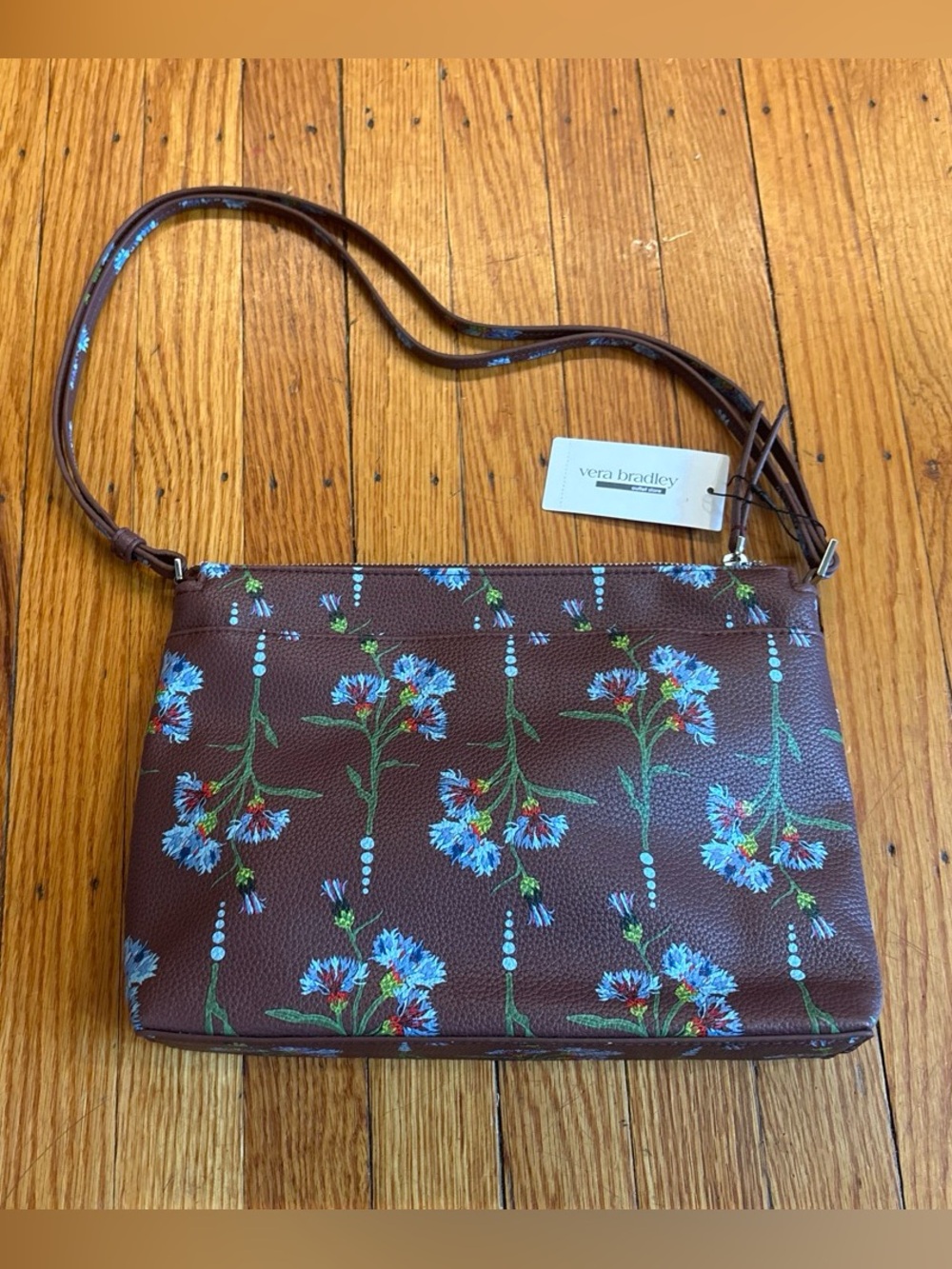 Vera Bradley Brown Crossbody with Blue Floral Print